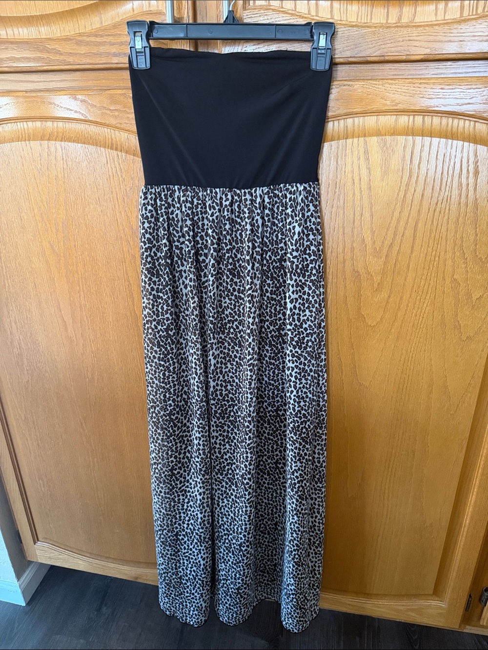 Storm Strapless Maxi Dress in Black and Leopard